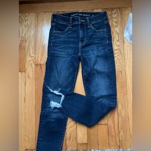 American Eagle Outfitters Blue Skinny Jeans with Distressed Details